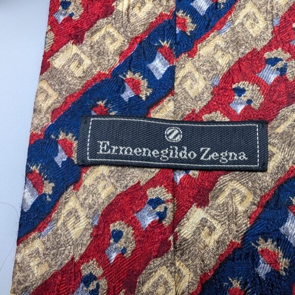 Ermenegildo Zegna 100% Silk Made in Italy Vintage Neo Classic Gold Red Blue Tie - Picture 2 of 8
